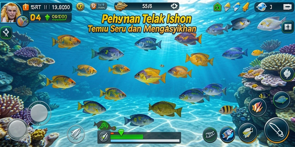 Tampilan gameplay 55RT dengan aksi menembak ikan yang seru.