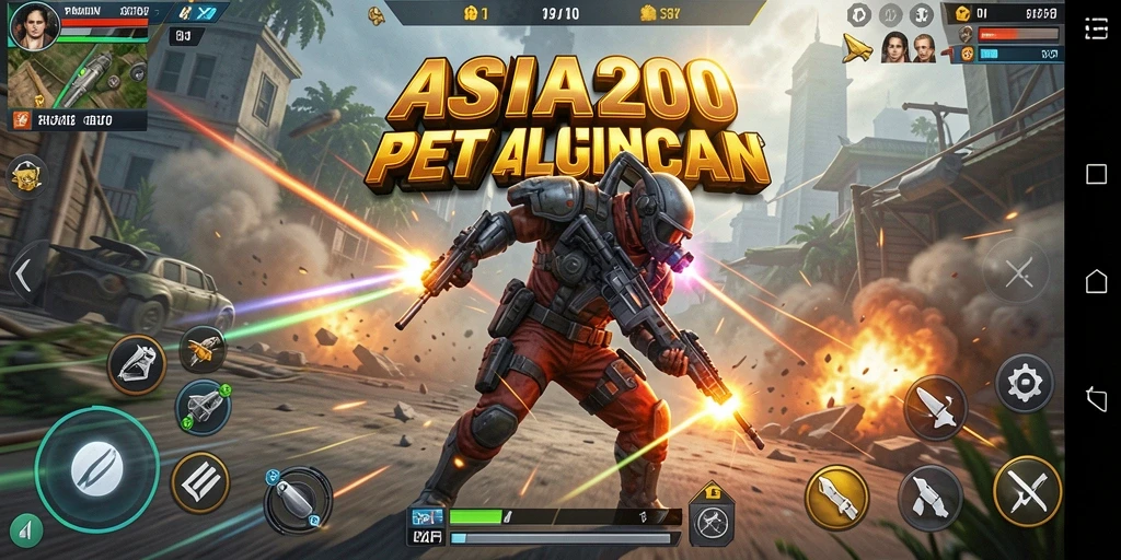 Screenshot utama ASIA200 menampilkan aksi pertempuran seru dan karakter yang kuat.