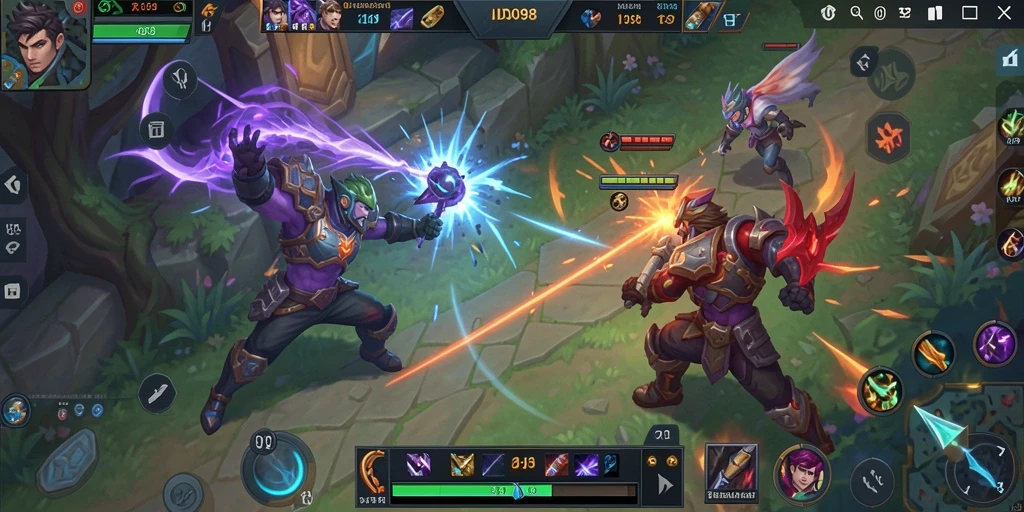 Screenshot dari gameplay seru ID098 dalam pertempuran MOBA.