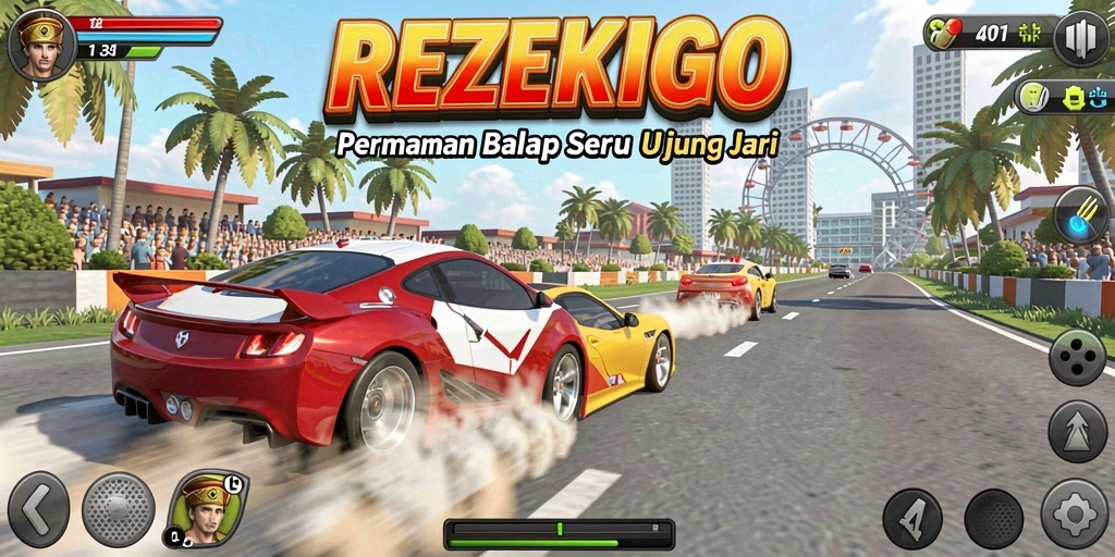 Tampilan gameplay balap yang menegangkan di REZEKIGO.