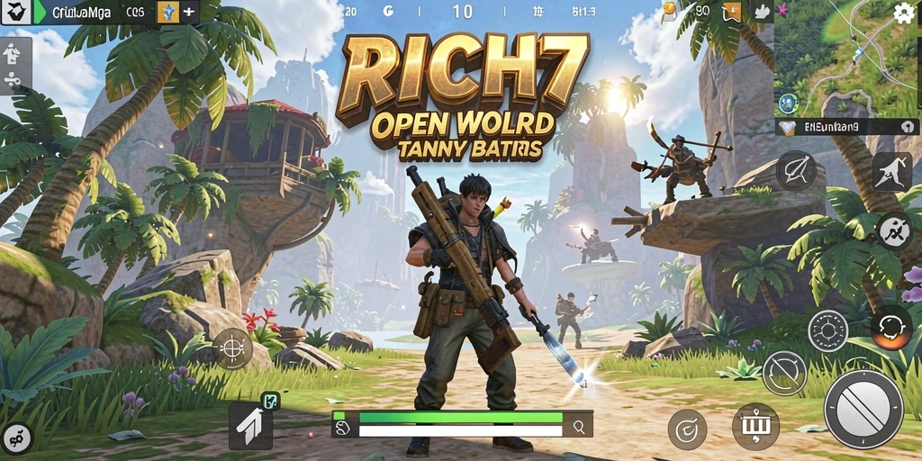 Gameplay <strong>RICH7</strong> menunjukkan eksplorasi dunia yang luas dan interaksi yang mendalam.