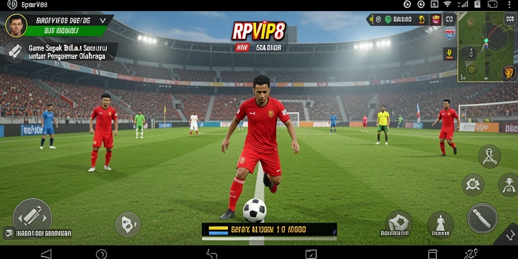 Screenshot gameplay RPVIP8 yang menampilkan aksi sepak bola yang mendebarkan.