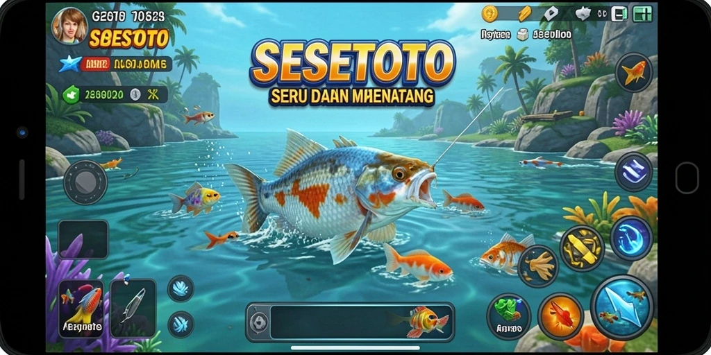Tampilan gameplay SESETOTO saat menangkap ikan di laut.