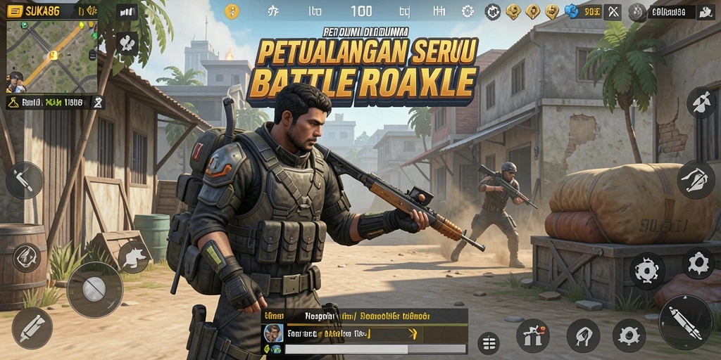 Screenshot gameplay <strong>SUKA86</strong> menampilkan aksi seru di medan perang Battle Royale.