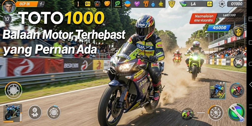 Tampilan gameplay seru TOTO1000 dengan balapan motor yang mendebarkan.